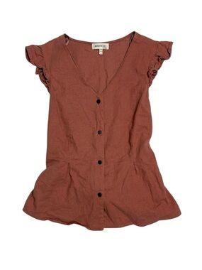 Monteau Women's linen blend orange Button-down babydoll Top